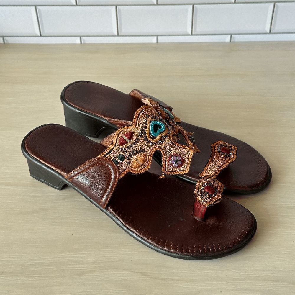 Embroidered Vintage Embellished Toe-Ring Sandals Size 7/7.5 - Picture 5 of 13